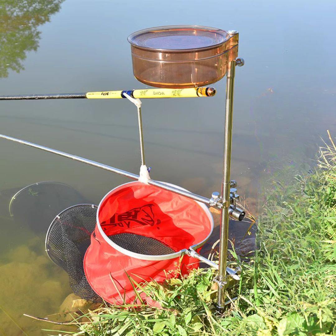 Support pour canne, bourriche et boîte d'appat ou hameçon 3-en-1