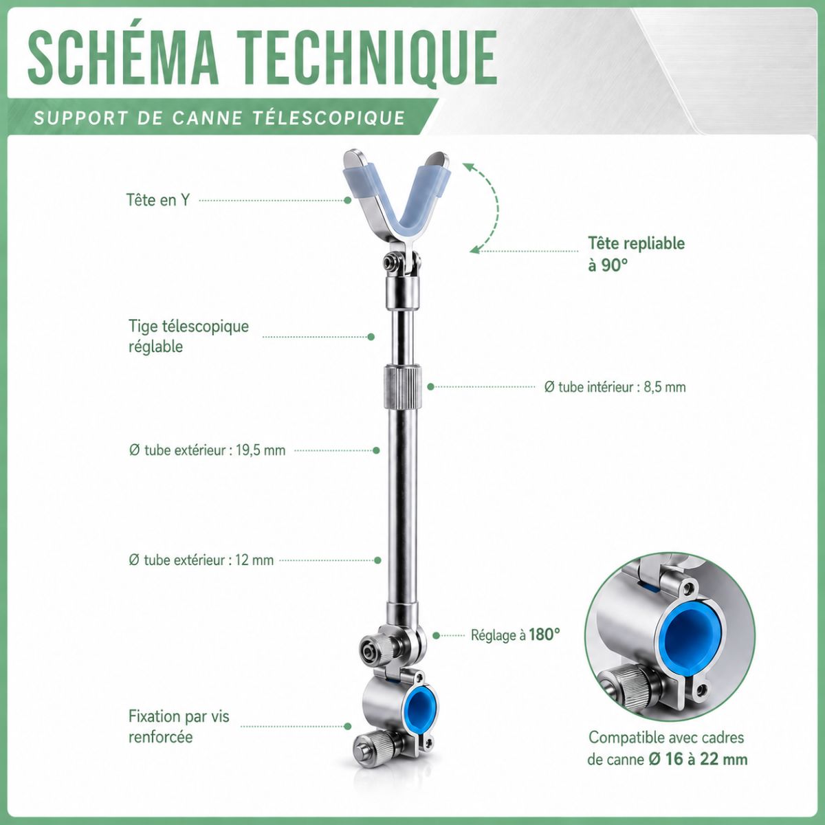 Support de canne télescopique 44cm