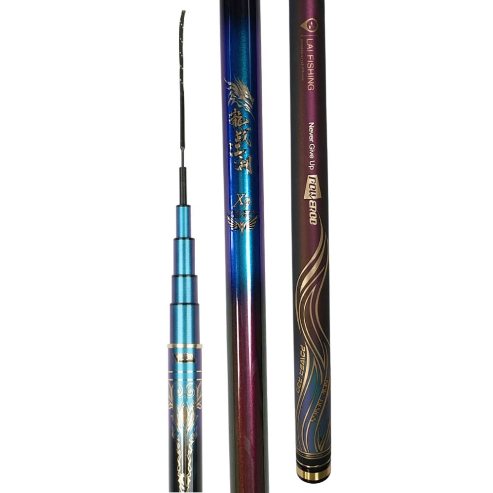 Canne à pêche chinoise Dragon x9 - Série Bleu Noir