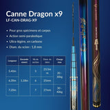 Canne à pêche chinoise Dragon x9 - Série Bleu Noir