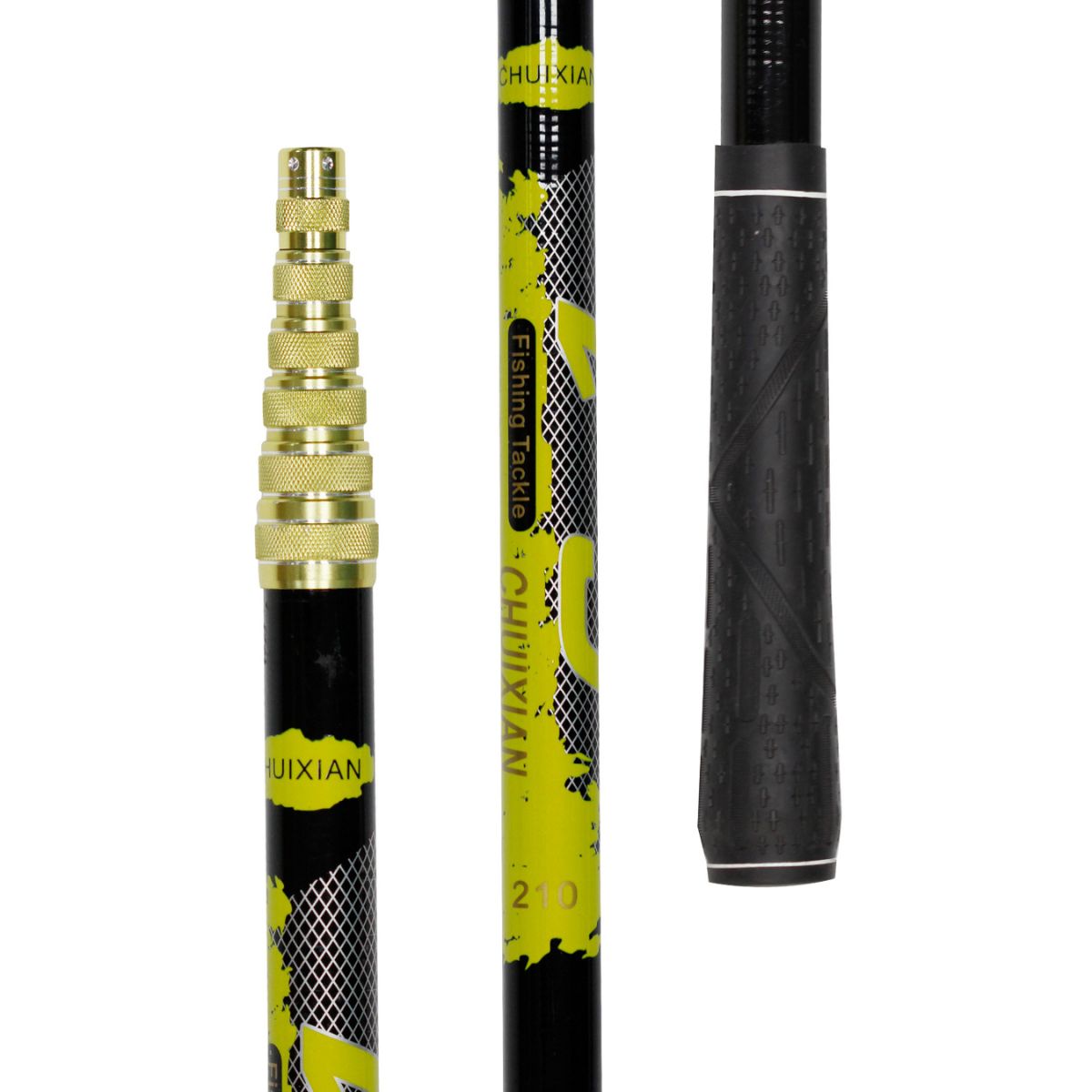 Manche d'épuisette téléscopique Noir et Jaune Fluo - Diam de vis : 8mm