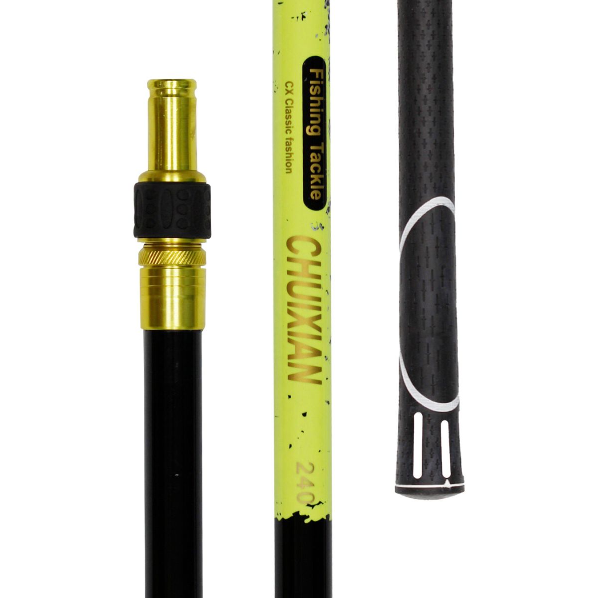 Manche d'épuisette téléscopique Noir et Jaune Fluo - Diam de vis : 8mm