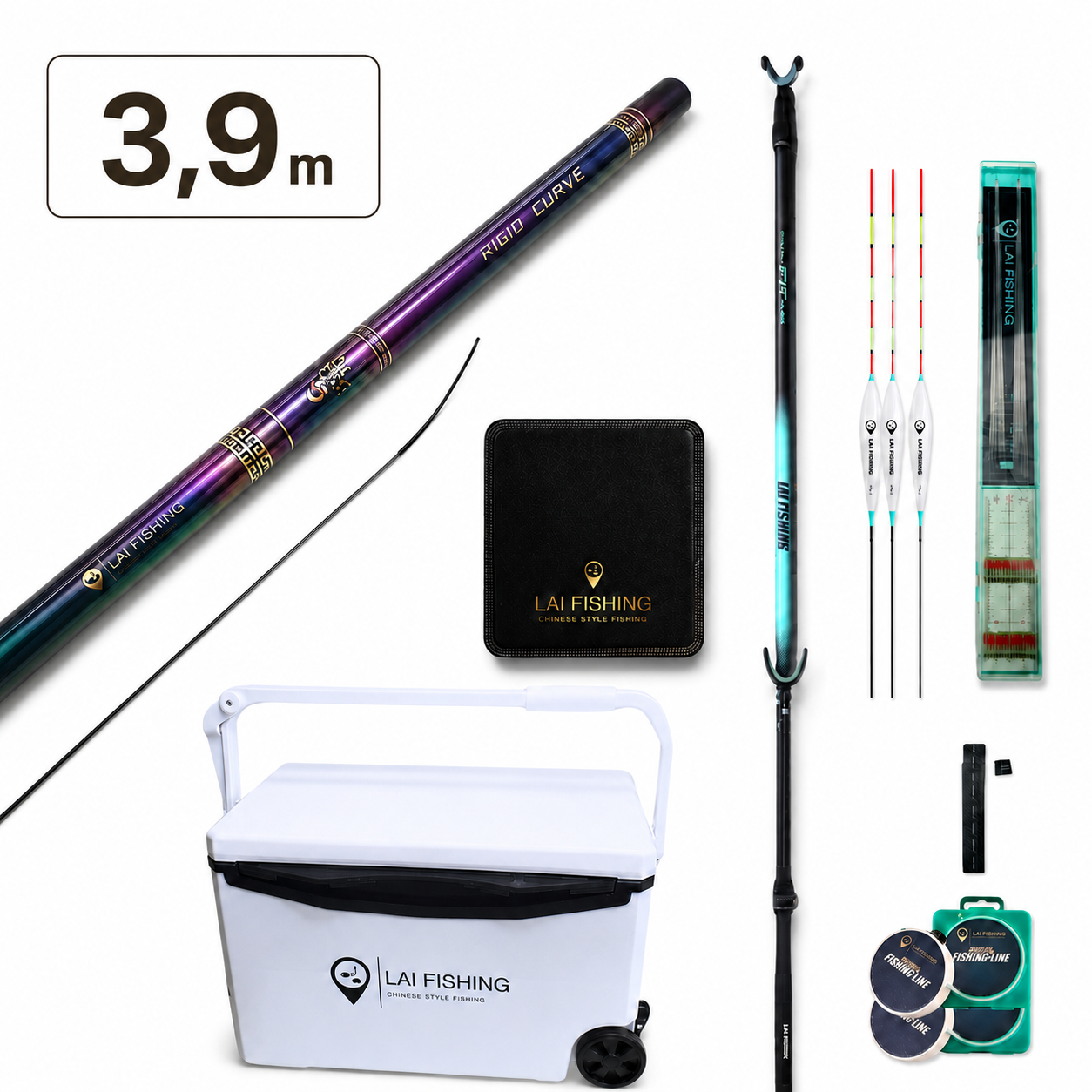 Kit de pêche au coup série violette II - 3.9m avec glacière